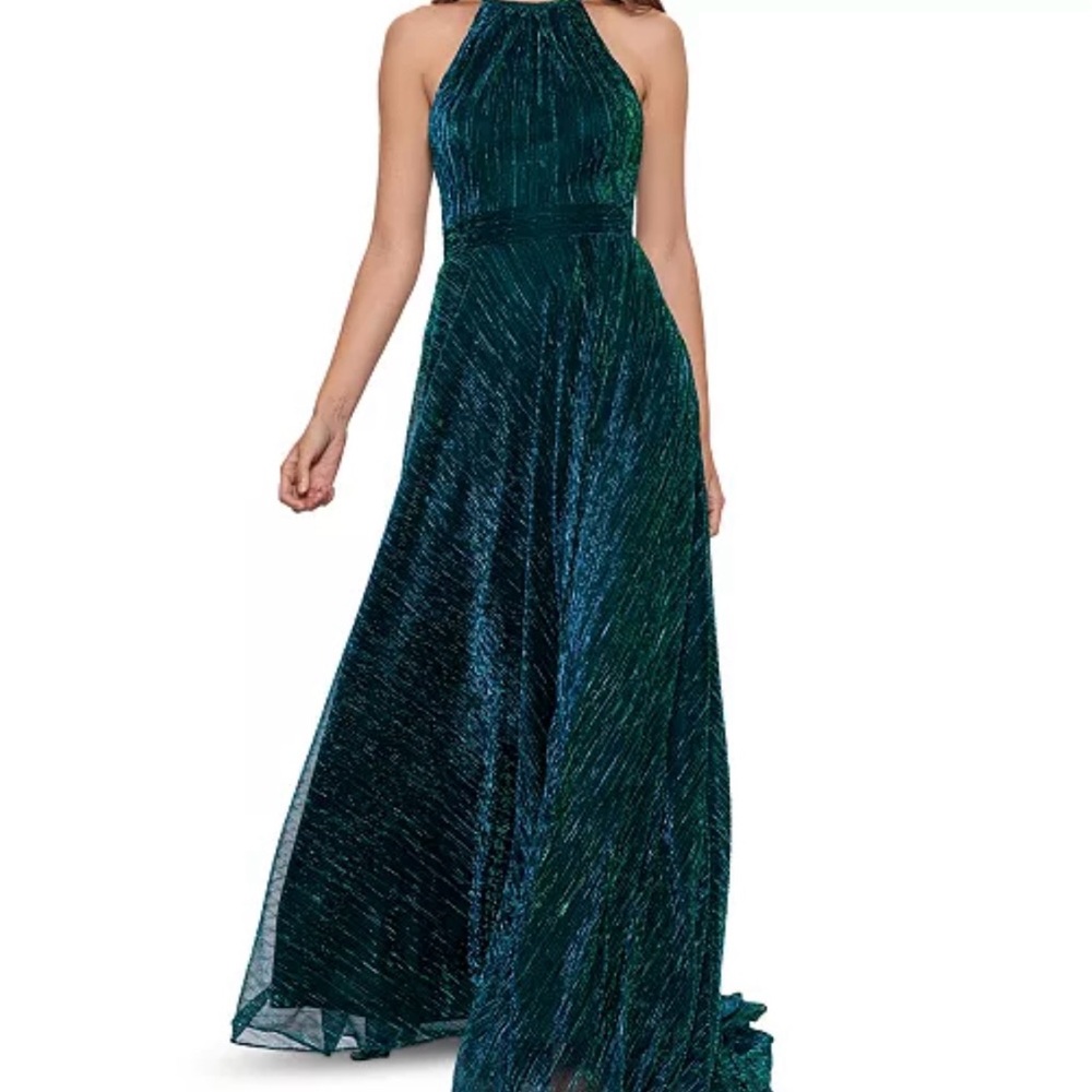 Elegant Green Halter Evening Gown